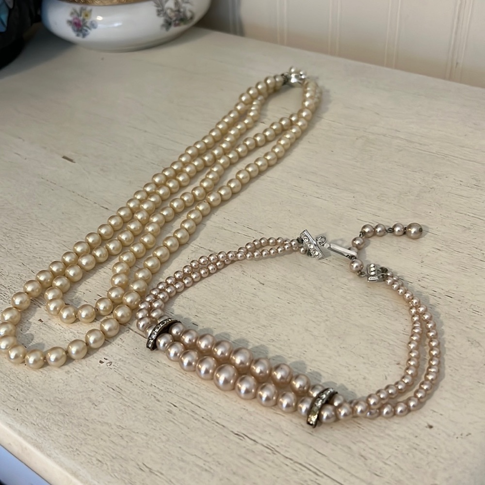 2 sets vintage glass pearls 2 strands unmarked choker